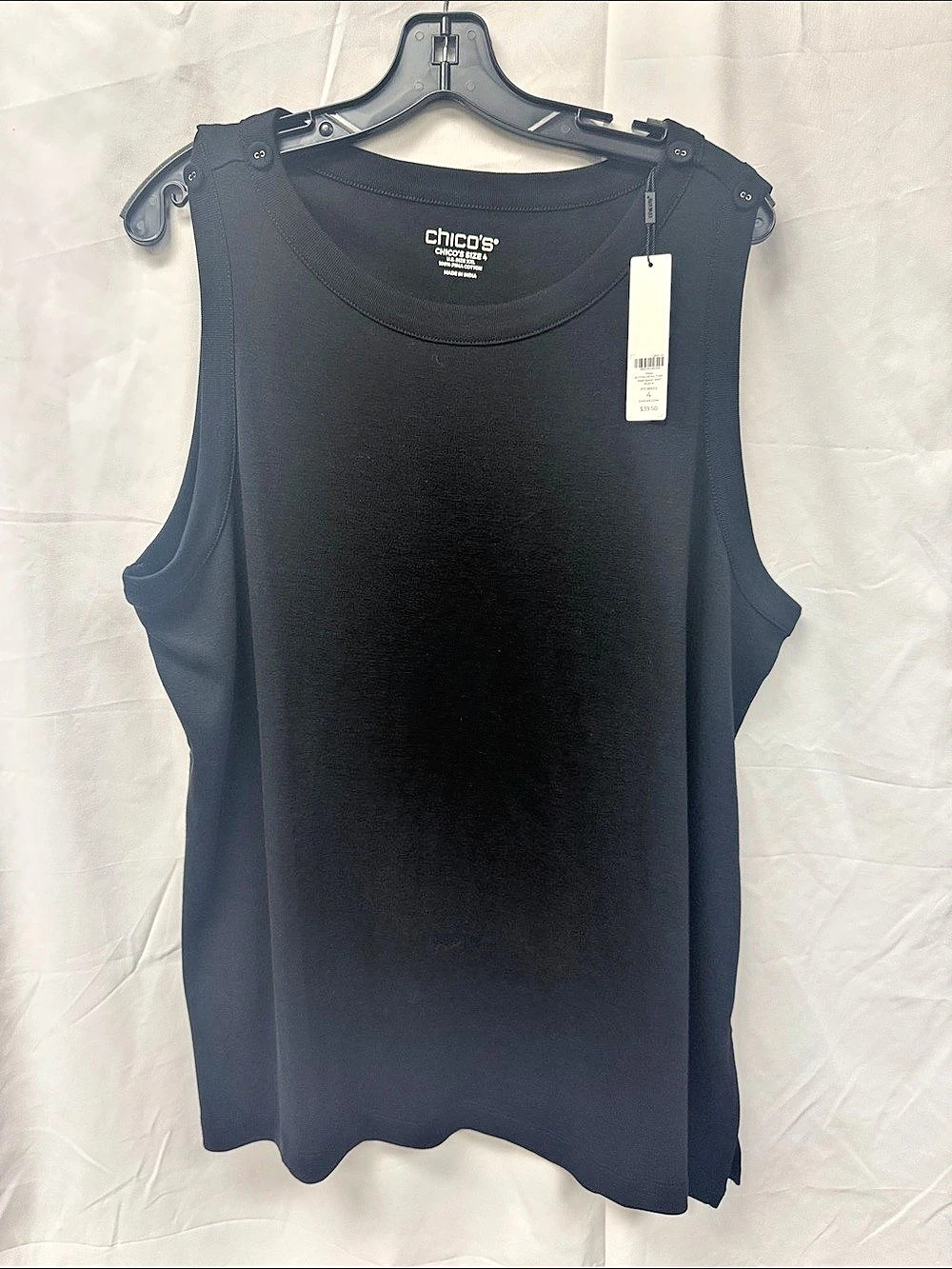 Chico's Pima Cotton Scallop Hem Tank Black Size 4 NWT